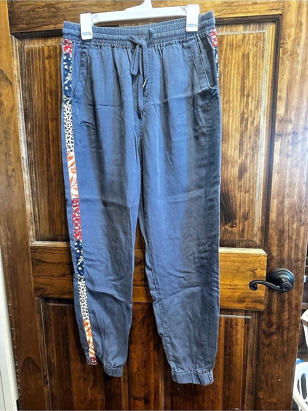 Knox Rose Blue Printed Side-Stripe Joggers Size Medium